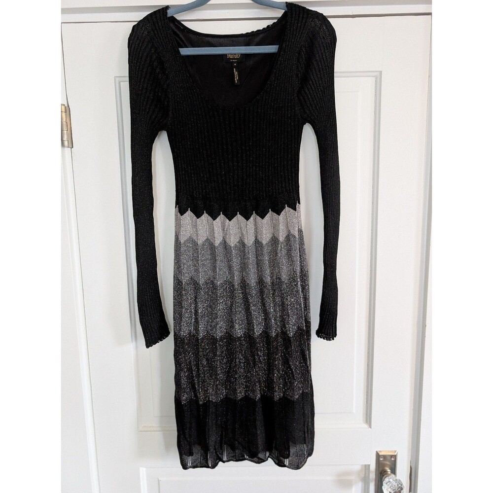 Laundry by Shelli Segal Metallic Chevron Sweater Knit Dress size M